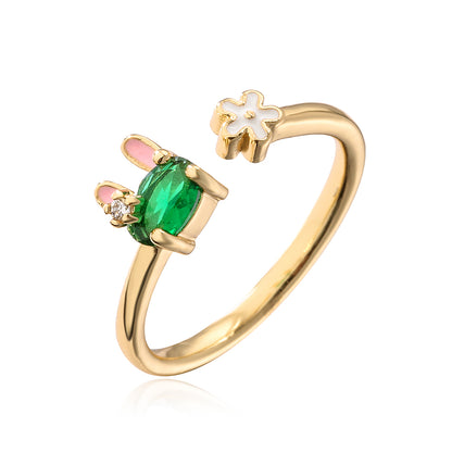 Fashion Rabbit Copper Gold Plated Zircon Open Ring 1 Piece