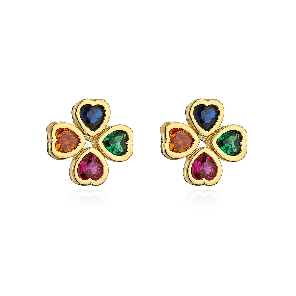 Fashion Four Leaf Clover Dragonfly Copper Gold Plated Zircon Ear Studs 1 Pair