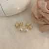 Fashion Round Copper Inlay Pearl Ear Studs 1 Pair