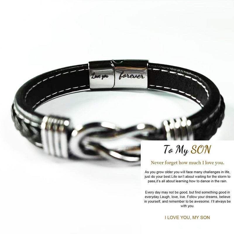 Fashion Geometric Stainless Steel Pu Leather Plating Men's Bracelets 1 Piece