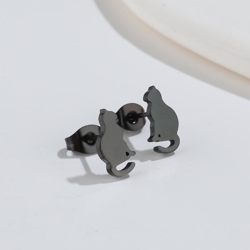 Fashion Cat Titanium Steel Plating Ear Studs 1 Pair