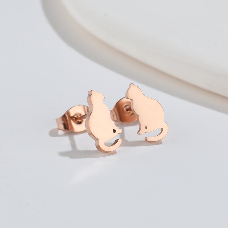 Fashion Cat Titanium Steel Plating Ear Studs 1 Pair