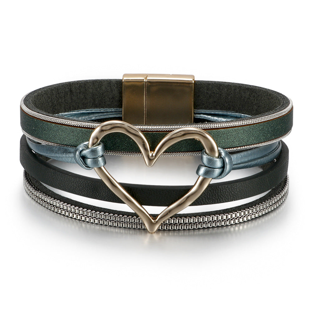 Fashion Heart Shape Pu Leather Alloy Knitting Women's Bracelets