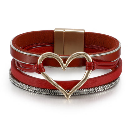 Fashion Heart Shape Pu Leather Alloy Knitting Women's Bracelets