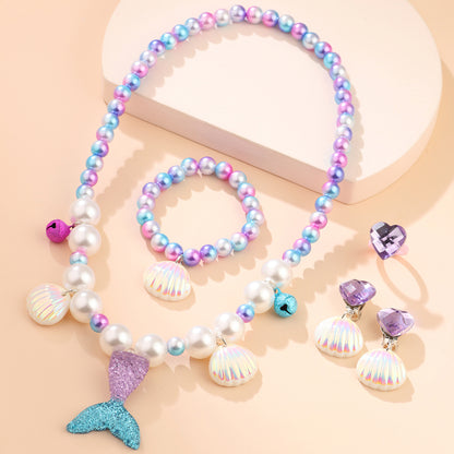 Cute Shell Fish Tail Resin Beaded Kid's Necklace 1 Set