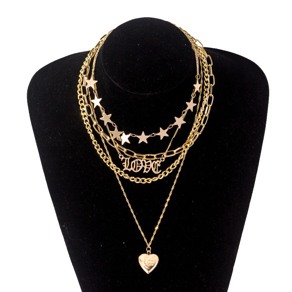 Fashion Heart Shape Alloy Plating Artificial Pearls Women's Layered Necklaces 1 Piece