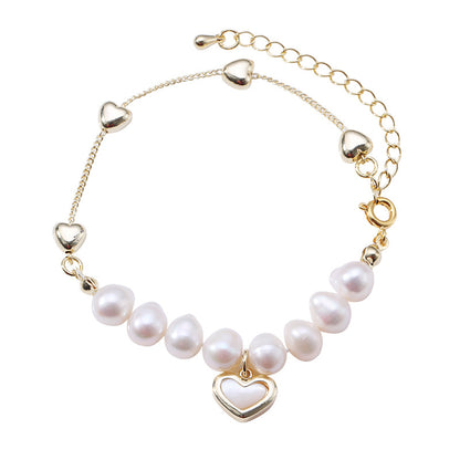 Fashion Heart Shape Fish Tail Pearl Handmade Inlay Artificial Gemstones Bracelets 1 Piece