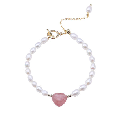 Fashion Heart Shape Fish Tail Pearl Handmade Inlay Artificial Gemstones Bracelets 1 Piece