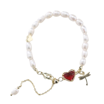 Fashion Heart Shape Fish Tail Pearl Handmade Inlay Artificial Gemstones Bracelets 1 Piece