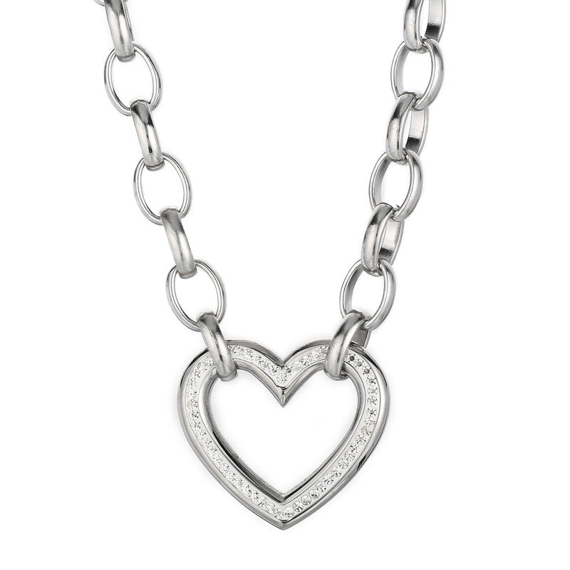 Fashion Heart Shape Titanium Steel Plating Hollow Out Inlay Zircon Bracelets Necklace