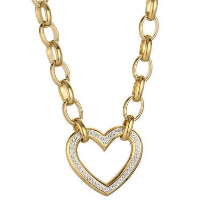 Fashion Heart Shape Titanium Steel Plating Hollow Out Inlay Zircon Bracelets Necklace