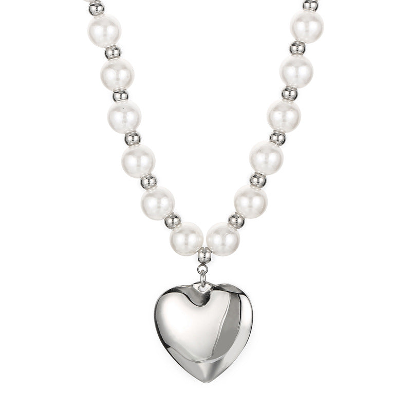 Fashion Heart Shape Titanium Steel Beaded Pearl Plating Bracelets Necklace