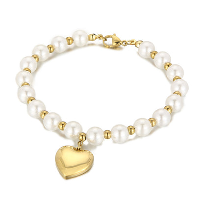 Fashion Heart Shape Titanium Steel Beaded Pearl Plating Bracelets Necklace