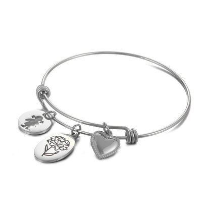 Simple Style Heart Shape Flower Titanium Steel Plating Hollow Out Bangle 1 Piece