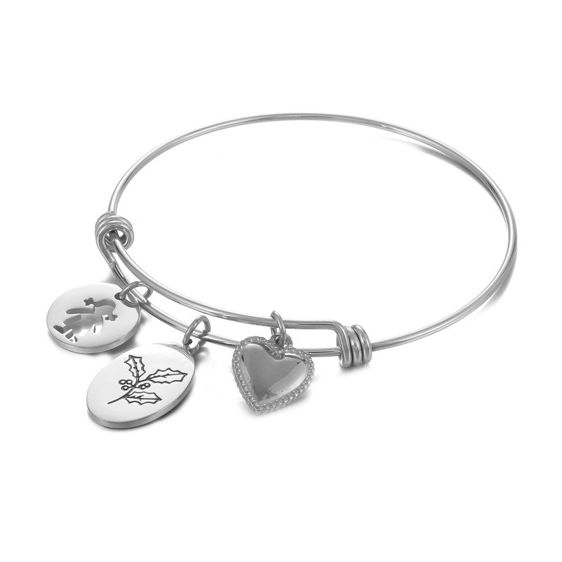 Simple Style Heart Shape Flower Titanium Steel Plating Hollow Out Bangle 1 Piece