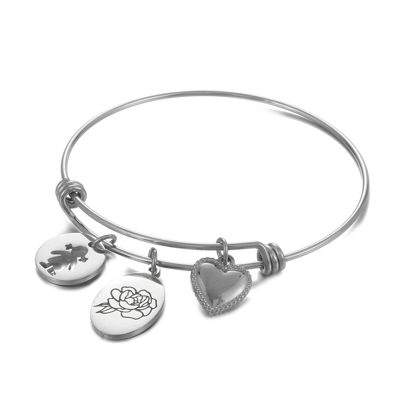 Simple Style Heart Shape Flower Titanium Steel Plating Hollow Out Bangle 1 Piece