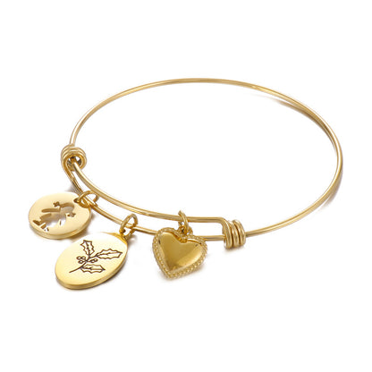 Simple Style Heart Shape Flower Titanium Steel Plating Hollow Out Bangle 1 Piece