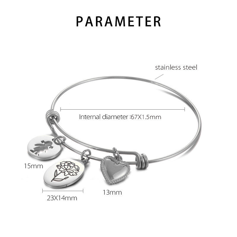 Simple Style Heart Shape Flower Titanium Steel Plating Hollow Out Bangle 1 Piece