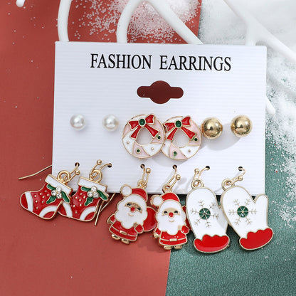 Fashion Snowflake Elk Alloy Plating Women's Drop Earrings Ear Studs 6 Pairs