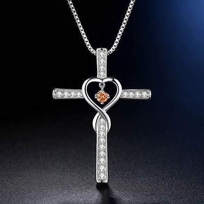 Retro Cross Heart Shape Alloy Inlay Rhinestones Women's Pendant Necklace 1 Piece