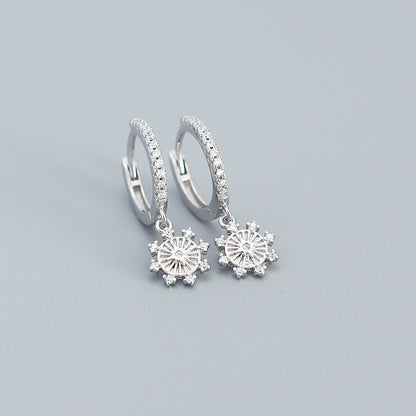 Fashion Snowflake Sterling Silver Inlay Artificial Diamond Drop Earrings 1 Pair