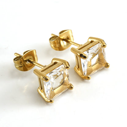 1 Pair Fashion Square Plating Inlay Stainless Steel Zircon Ear Studs