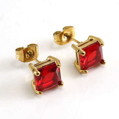 1 Pair Fashion Square Plating Inlay Stainless Steel Zircon Ear Studs