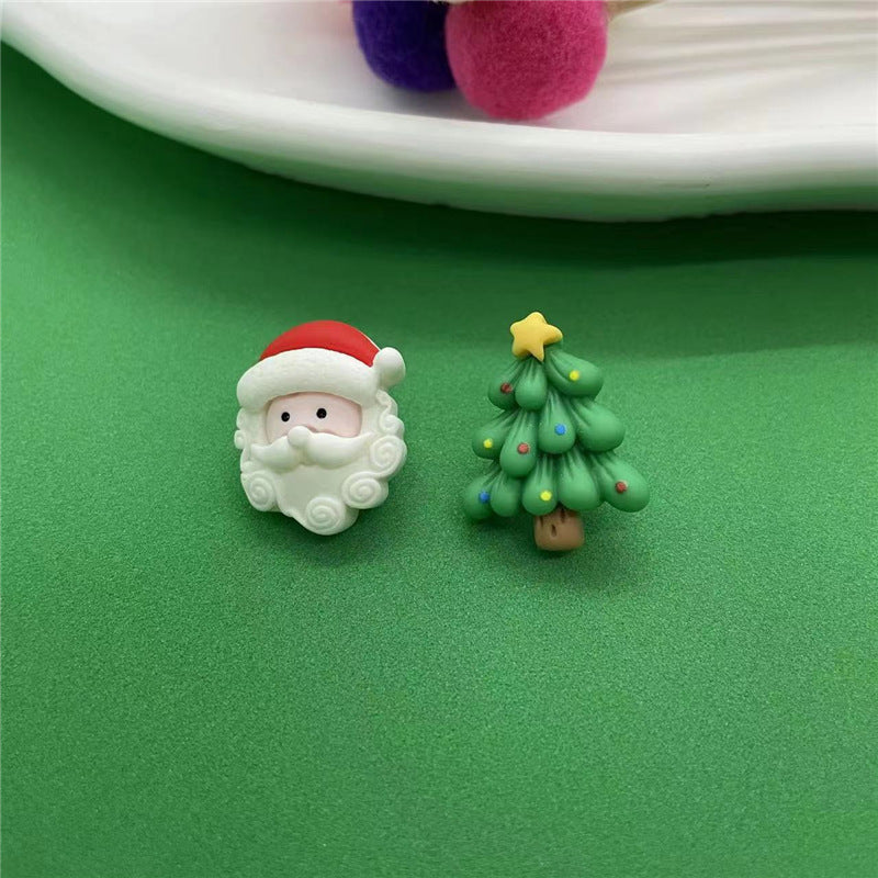 Cute Christmas Tree Santa Claus Elk Plastic Resin Women's Ear Studs 1 Pair