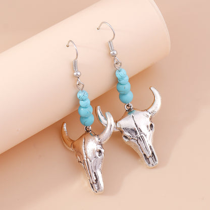 Retro Round Cattle Leopard Alloy Wood Inlay Turquoise Women's Drop Earrings 1 Pair