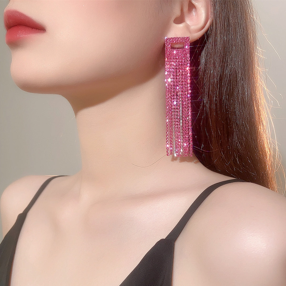 Retro Alloy Rhinestone Tassel Earrings Daily Unset Drop Earrings