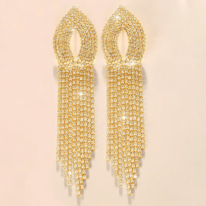 Retro Alloy Rhinestone Tassel Earrings Daily Unset Drop Earrings