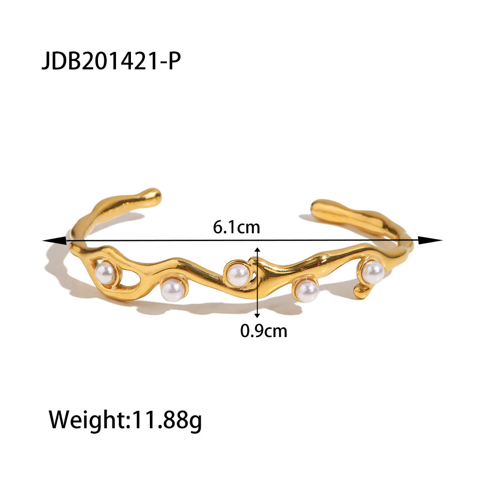 Fashion Geometric Stainless Steel Plating Artificial Pearls Bangle