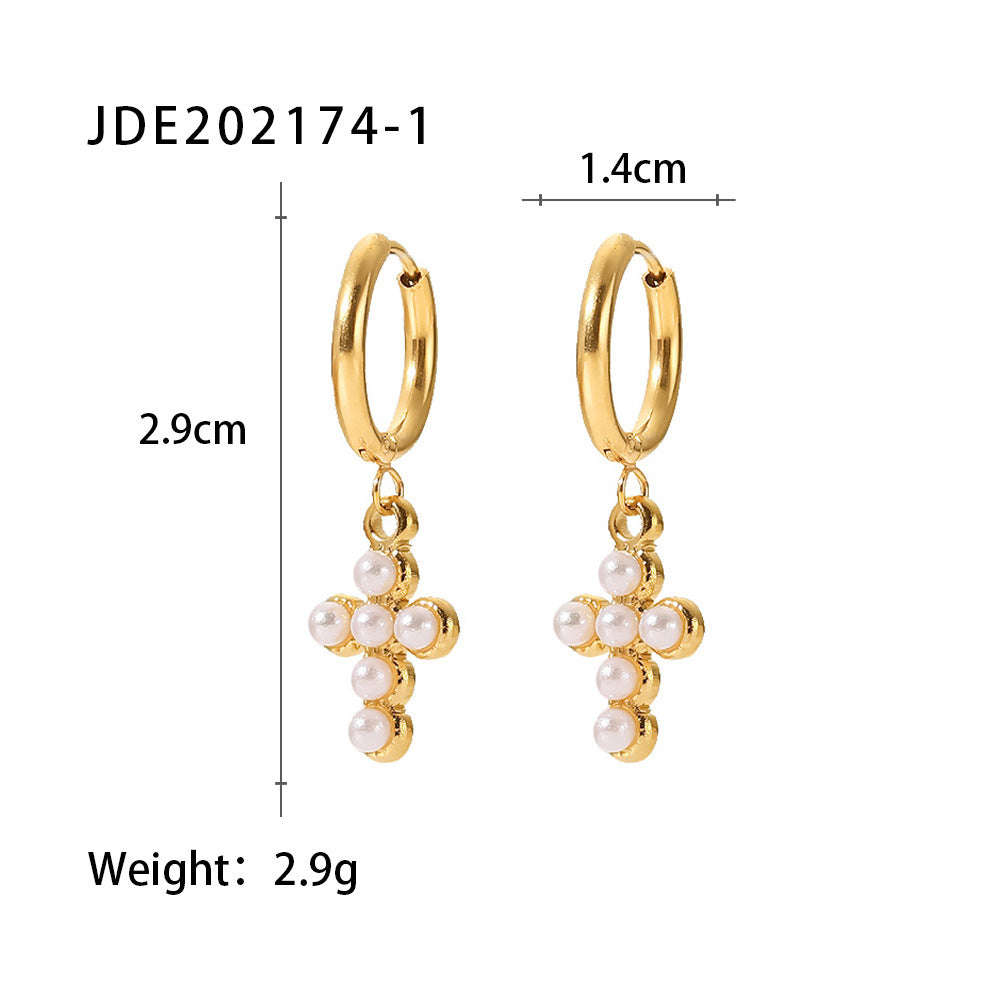 1 Pair Fashion Geometric Plating Titanium Steel Zircon Earrings