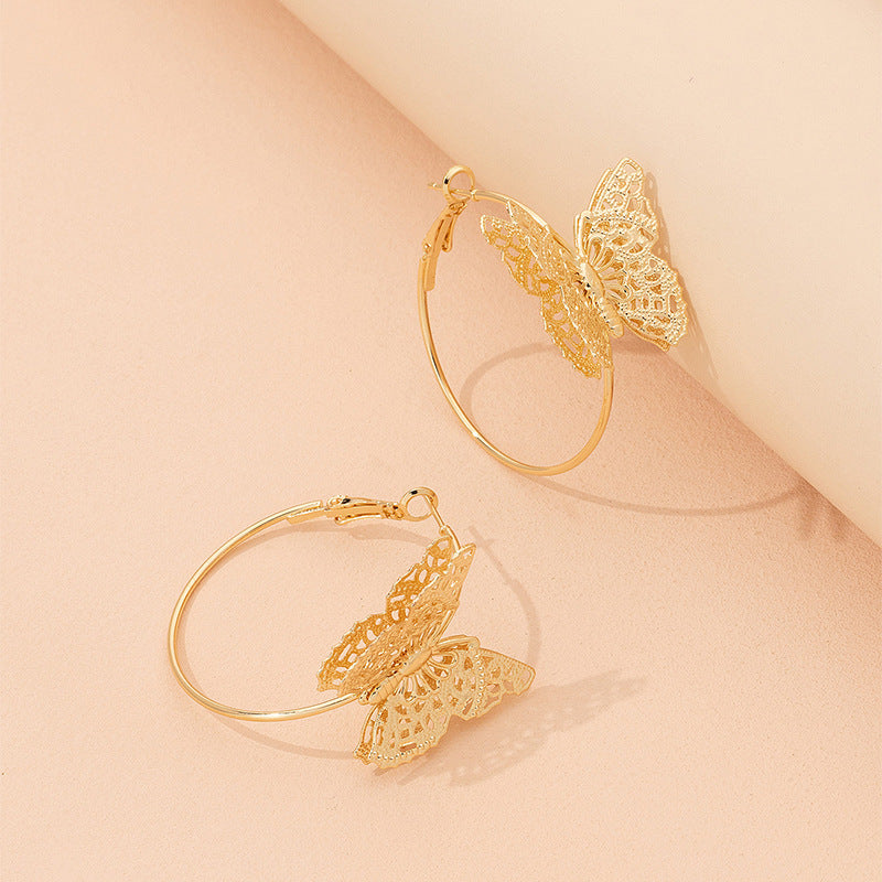 Elegant Butterfly Alloy Hollow Out Women's Earrings 1 Pair