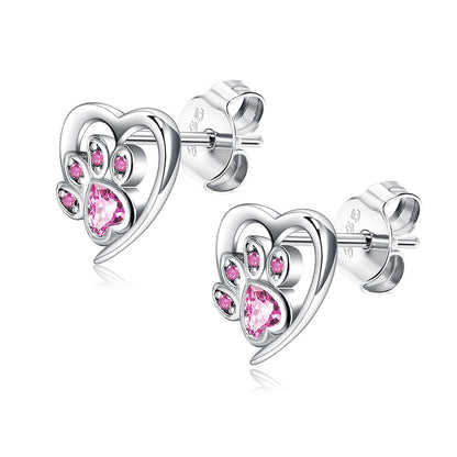 Retro Heart Shape Sterling Silver Inlay Zircon Ear Studs 1 Pair