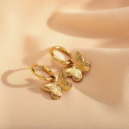 1 Pair Elegant Luxurious Simple Style Heart Shape Butterfly Plating Stainless Steel Gold Plated Drop Earrings