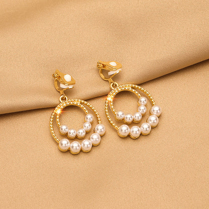 Retro Round Plaid Heart Shape Alloy Inlay Artificial Pearls Rhinestones Women's Ear Clips 1 Pair