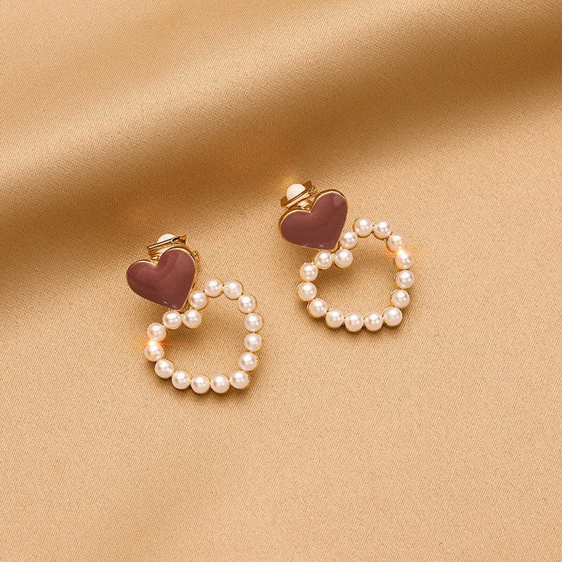 Retro Round Plaid Heart Shape Alloy Inlay Artificial Pearls Rhinestones Women's Ear Clips 1 Pair