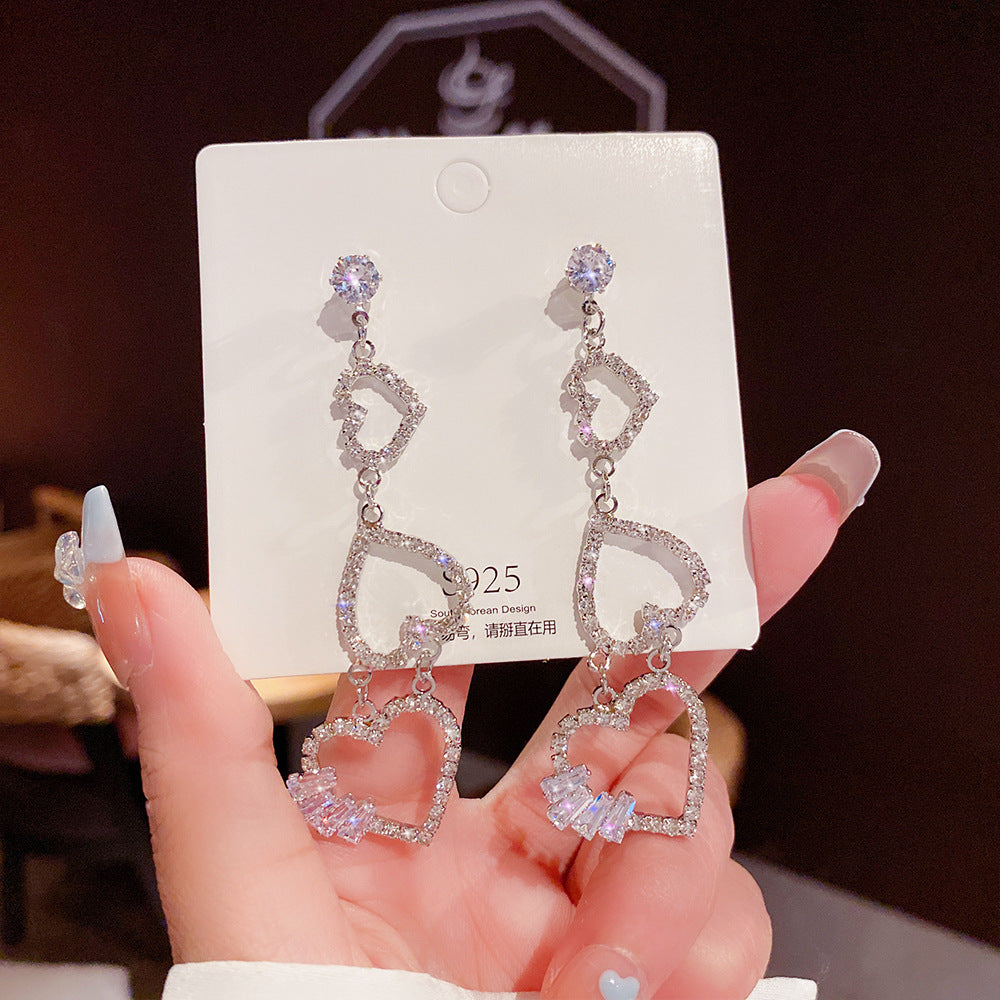 1 Pair Fashion Heart Shape Bow Knot Copper Inlay Zircon Drop Earrings