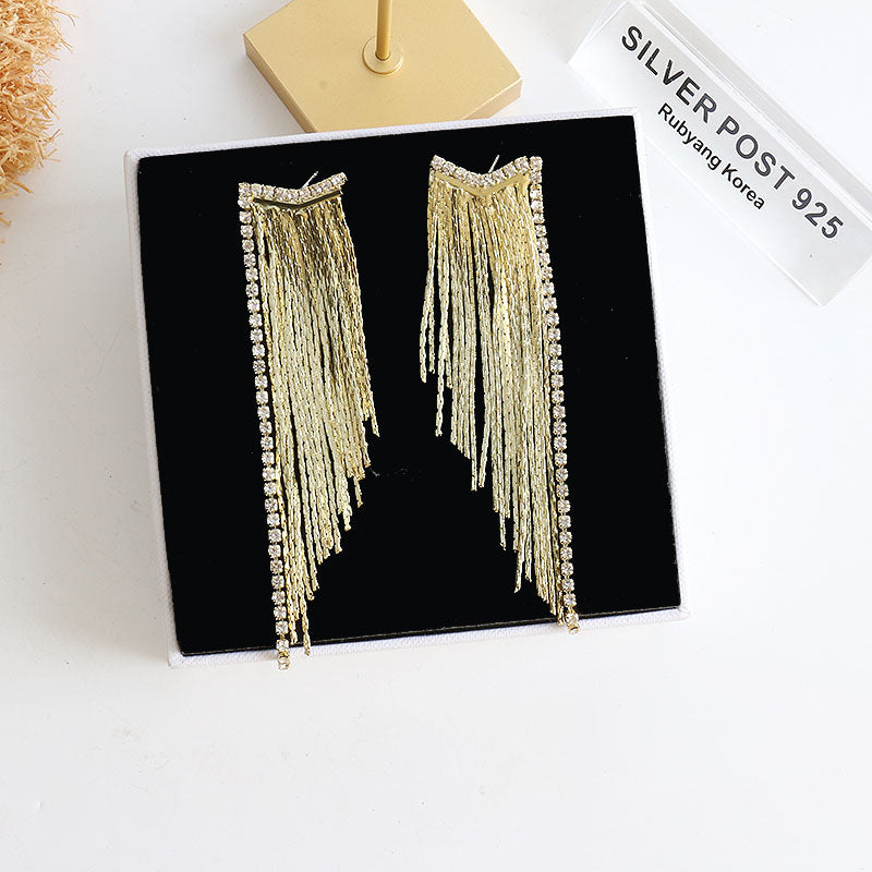 1 Pair Elegant Exaggerated Tassel Heart Shape Plating Titanium Steel 18k Gold Plated Drop Earrings