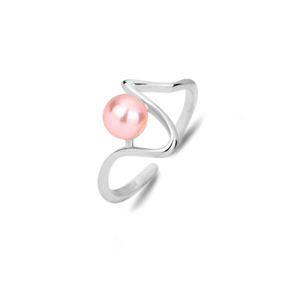 Fashion Geometric Sterling Silver Inlay Artificial Pearls Open Ring