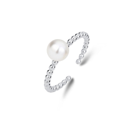 Fashion Geometric Sterling Silver Inlay Artificial Pearls Open Ring