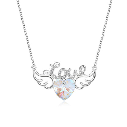 Elegant Letter Heart Shape Wings Austrian Crystal Sterling Silver Inlay Zircon Necklace 1 Piece