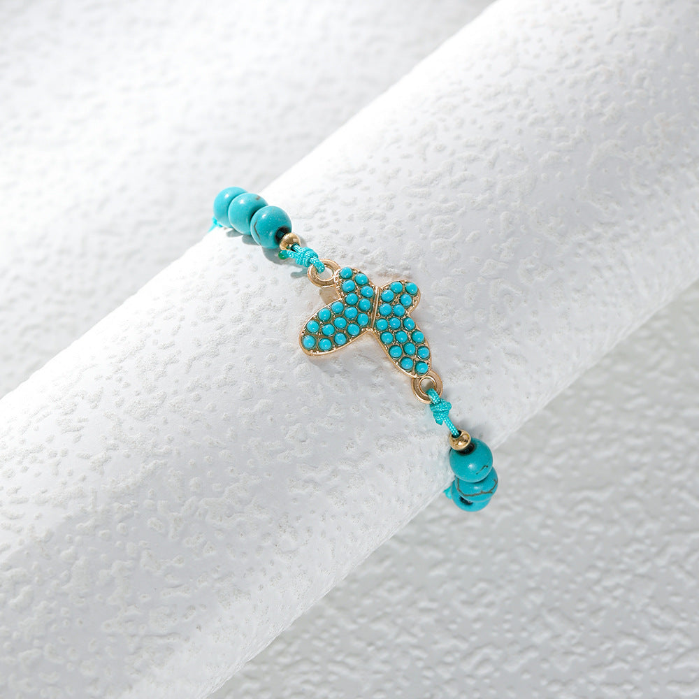 Ethnic Style Heart Shape Butterfly Turquoise Alloy Wholesale Bracelets