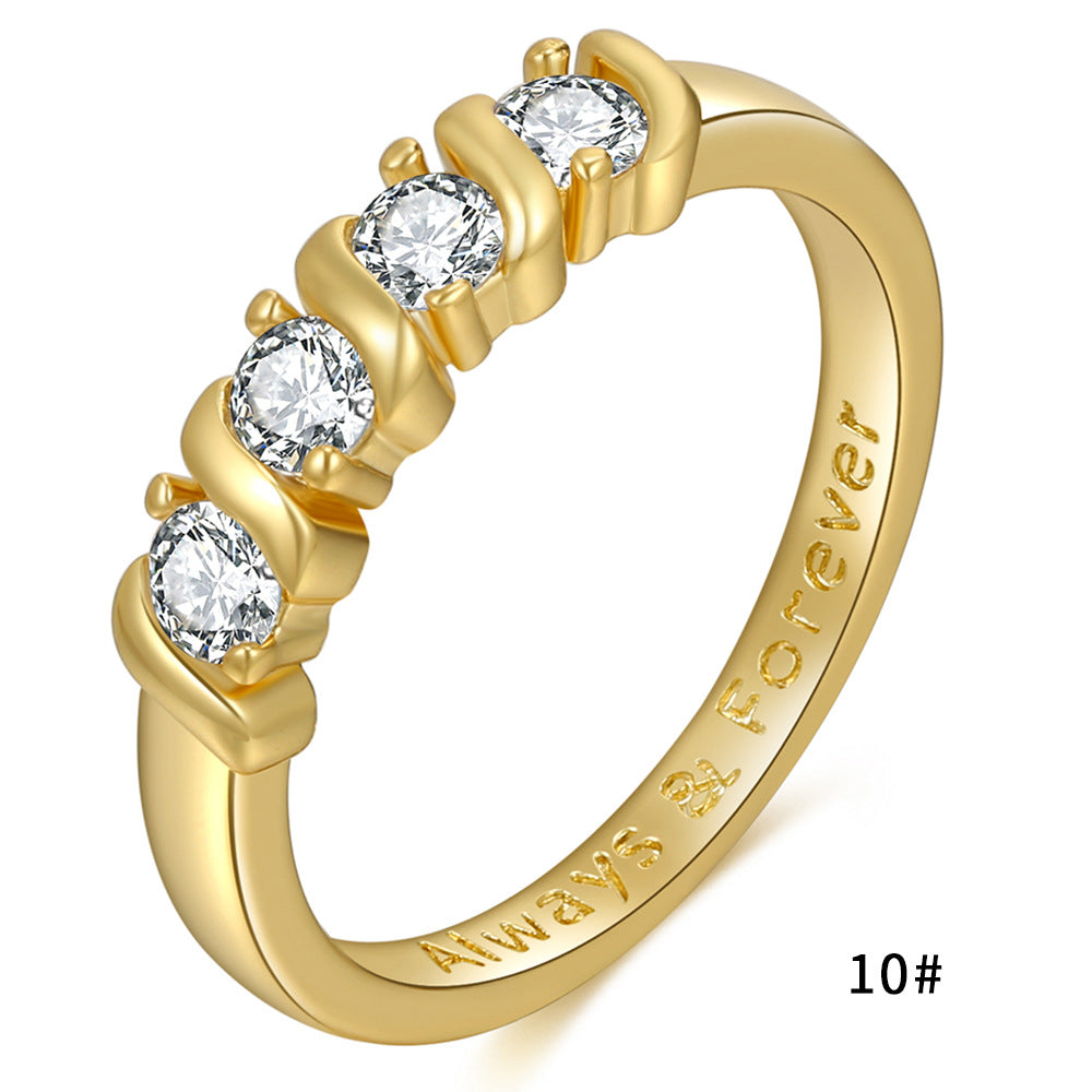 European And American Simple Style New Ring Zircon Ring Female Copper Plated 18k Gold Jewelry Spot