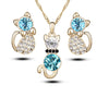 Wholesale Simple Cat Alloy Crystal Ear Stud Necklace Set