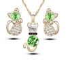 Wholesale Simple Cat Alloy Crystal Ear Stud Necklace Set