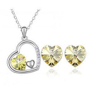 Fashion Jewelry Colorful Peach Heart Crystal Pendant Necklace Earrings Set