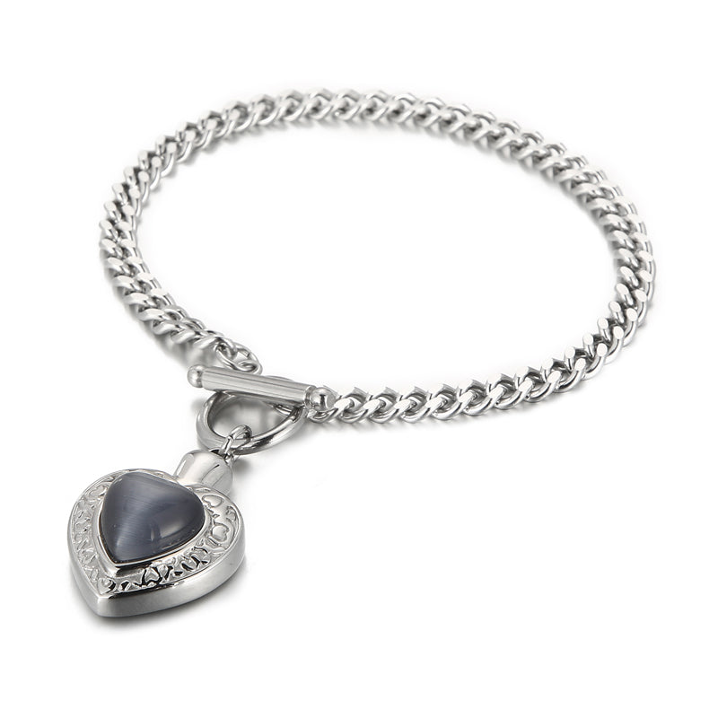 Fashion Heart Shape Stainless Steel Inlay Opal Bracelets Necklace