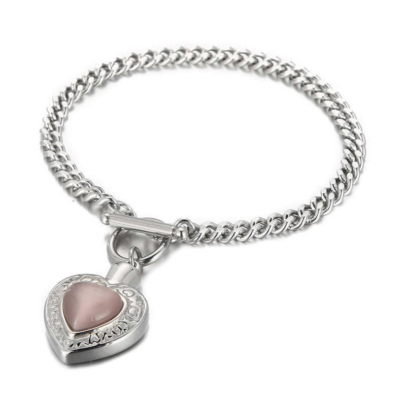 Fashion Heart Shape Stainless Steel Inlay Opal Bracelets Necklace